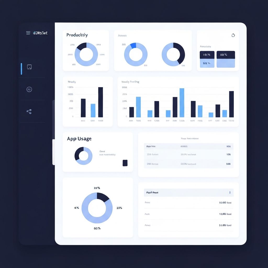 Azeosoft Tracker dashboard showing productivity metrics, time tracking charts and employee analytics